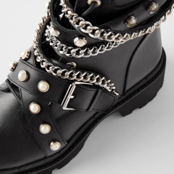 flat leather biker boots